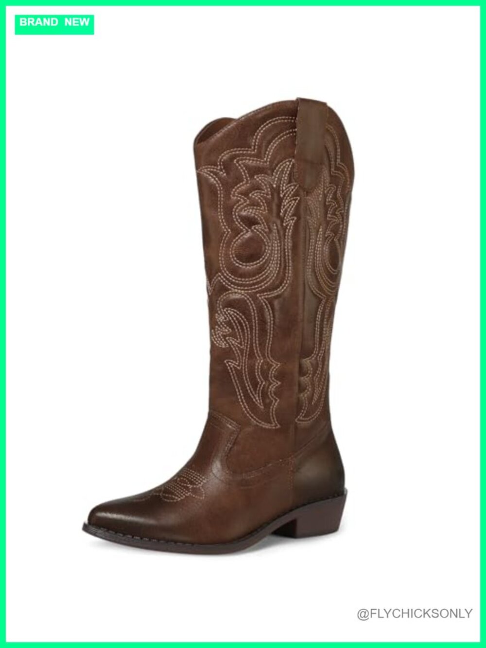 Mid Calf Western Cowboy Boots Pointed Toe Block Heel Memory Foam Women's